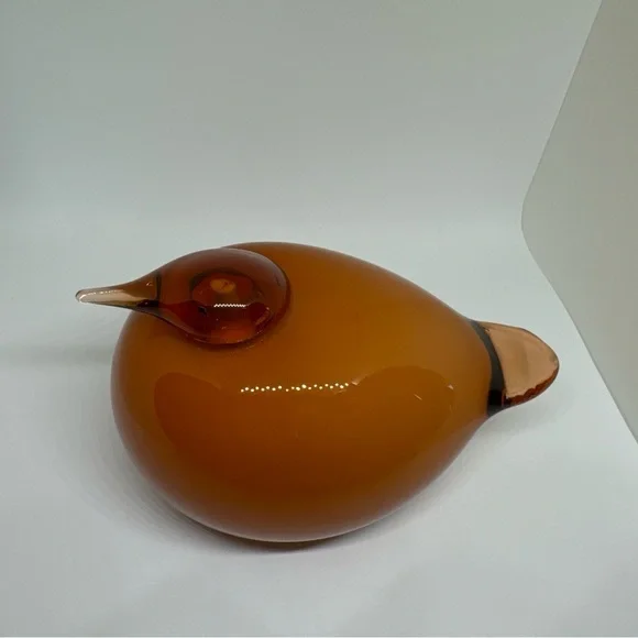Oiva Toikka Glass Bird Orange Kuulas by Iittala Finland Sculpture, Puffball